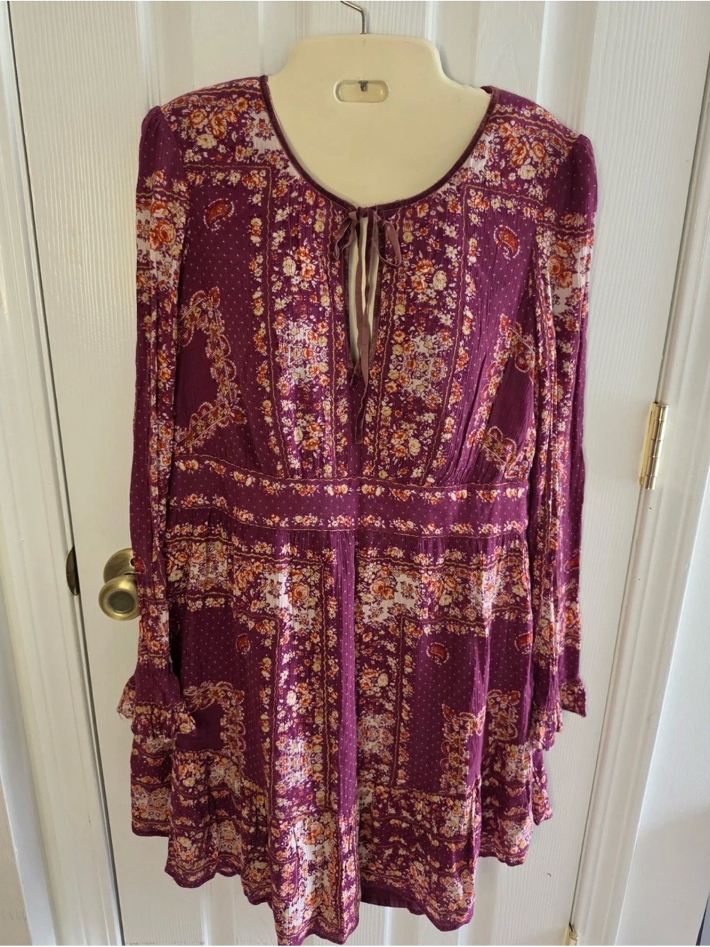 Free People Women's M Bridgette Tie Floral Mini boho Dress